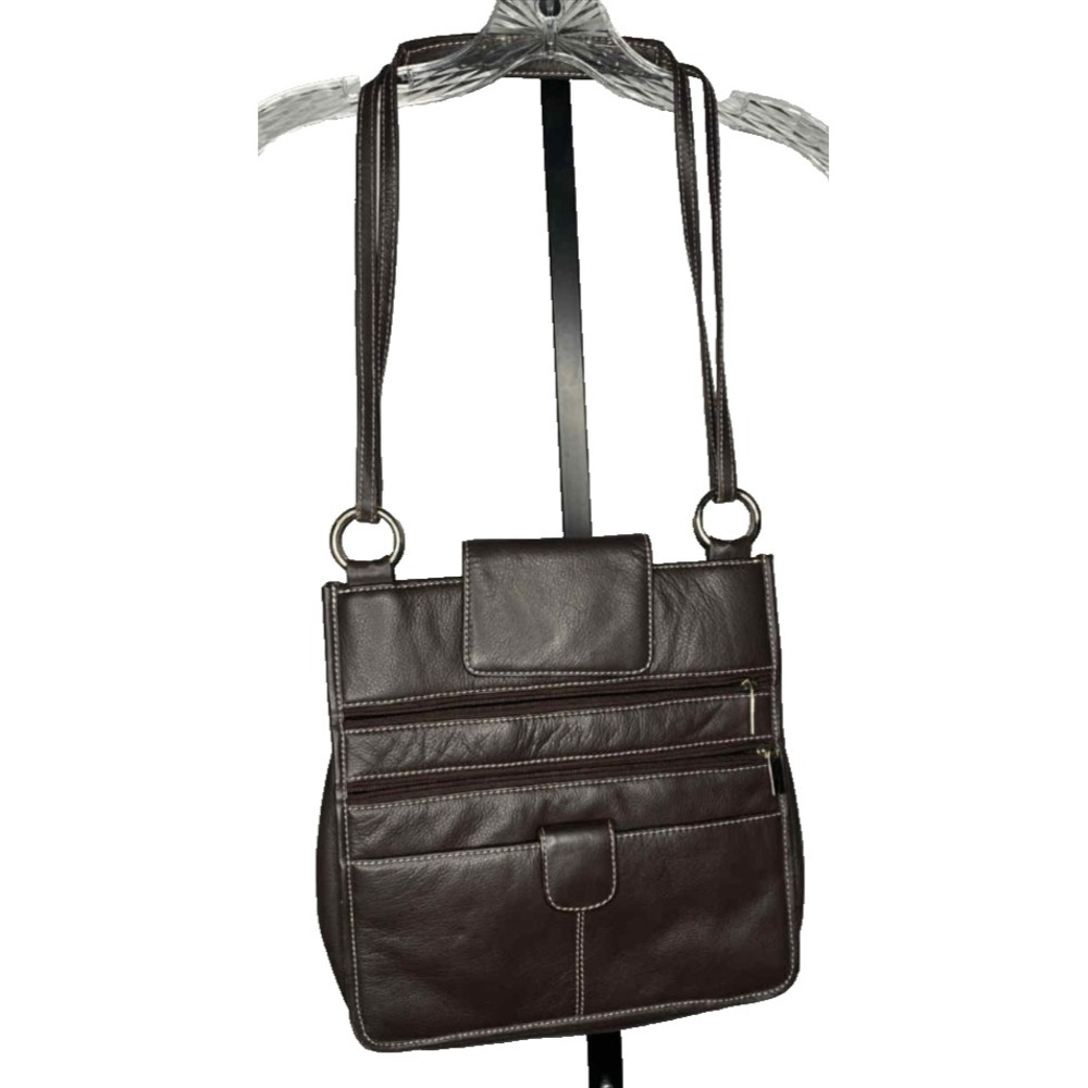 Biacci purse brown pebbled Leather‎ Front Pockets Shoulder Handbag minimalist